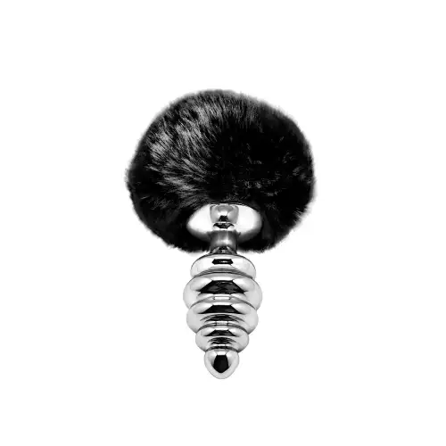 Металлическая анальная пробка Кроличий хвостик Alive Fluffy Twist Plug M Black, диаметр 3,4 см photo 1