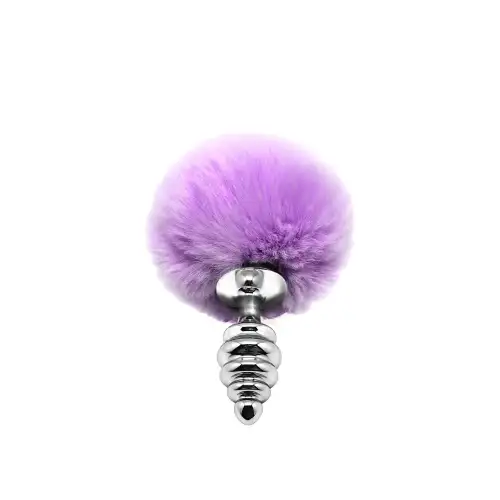 Металлическая анальная пробка Кроличий хвостик Alive Fluffy Twist Plug S Purple, диаметр 2,9 см photo 1