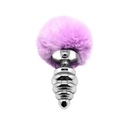 Металлическая анальная пробка Кроличий хвостик Alive Fluffy Twist Plug L Purple, диаметр 3,8 см photo 1