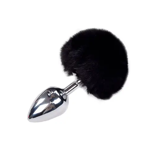 Металлическая анальная пробка Кроличий хвостик Alive Fluffy Plug L Black, диаметр 3,9 см photo 1