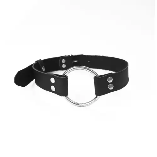 Кляп металлическое кольцо из натуральной кожи Art of Sex - Gag Ring Metal, Черный photo 1