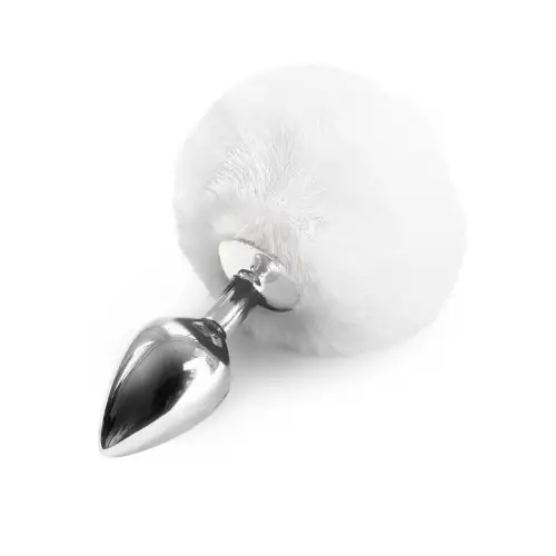 Металлическая анальная пробка М Art of Sex - Metal Butt plug Rabbit Tail, Белый photo 1