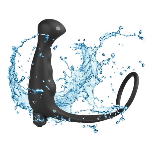 Черный массажер простаты с кольцом на пенис и вибрацией, водонепроницаемый photo 1