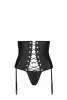Пояс-корсет из экокожи Passion Celine Set with Open Bra 4XL/5XL black, шнуровка, пажи, стринги photo 3