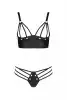 Комплект из экокожи Passion Malwia Bikini 4XL/5XL black, с люверсами и ремешками, бра, трусики photo 3