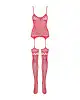 Бодистокинг Obsessive Bodystocking F214 red S/M/L, имитация корсета и чулок на подвязках photo 5