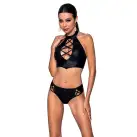 Комплект из эко-кожи Nancy Bikini black XXL/XXXL - Passion, бра и трусики с имитацией шнуровки photo 1