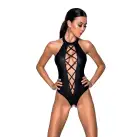 Боди из эко-кожи с имитацией шнуровки и открытым доступом Nancy Body black L/XL - Passion photo 1