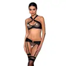 Сетчатый набор: бюстгальтер с халтером, трусики и пояс для чулок Amanda Set black XXL/XXXL - Passion photo 1