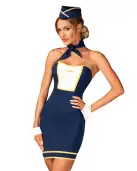 Эротический костюм стюардессы Obsessive Stewardess uniform M/L, blue, платье, пилотка, шарф, манжеты photo 1