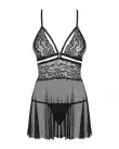 Эротический кружевной комплект с сеточкой Obsessive 838-BAB-1 babydoll & thong black L/XL, черный photo 3