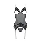 Корсет с подвязками и ажурным лифом Christa Corset black S/M — Passion, стринги в комплекте photo 5